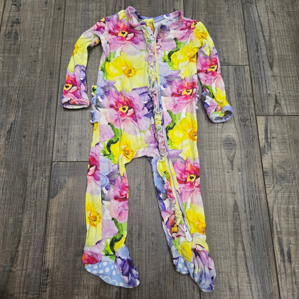 Little Bum Bums Floral Bamboo Viscose Ruffle Footie Romper 3-6 Months Pajamas